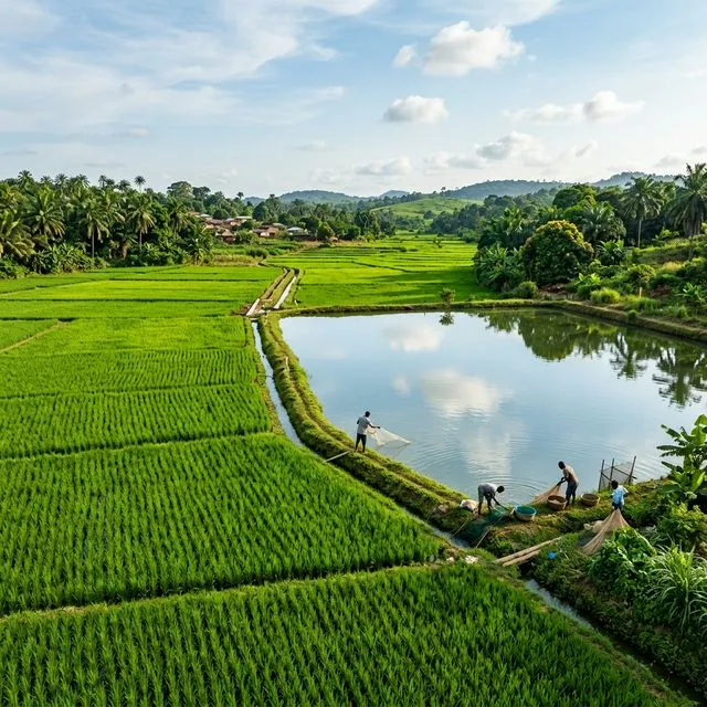 Paysage agricole et piscicole en Côte d'Ivoire