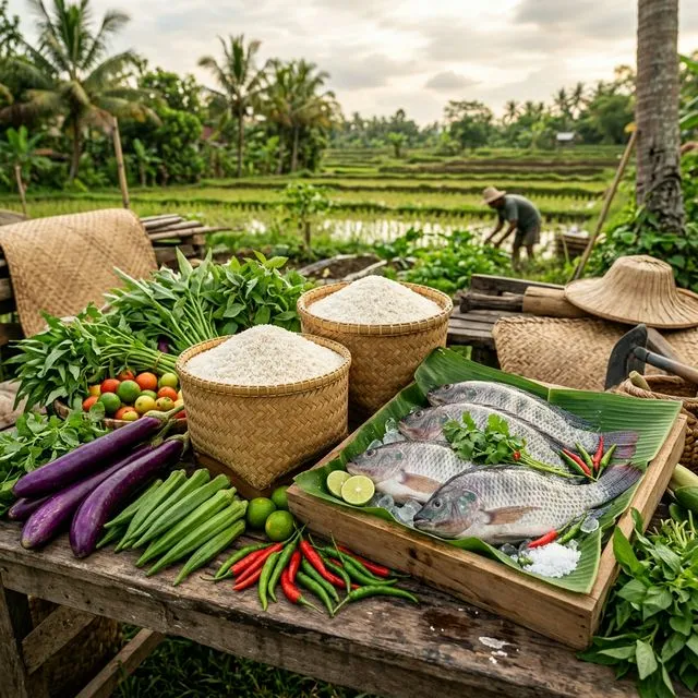 Riz paddy, tilapia et légumes de la coopérative